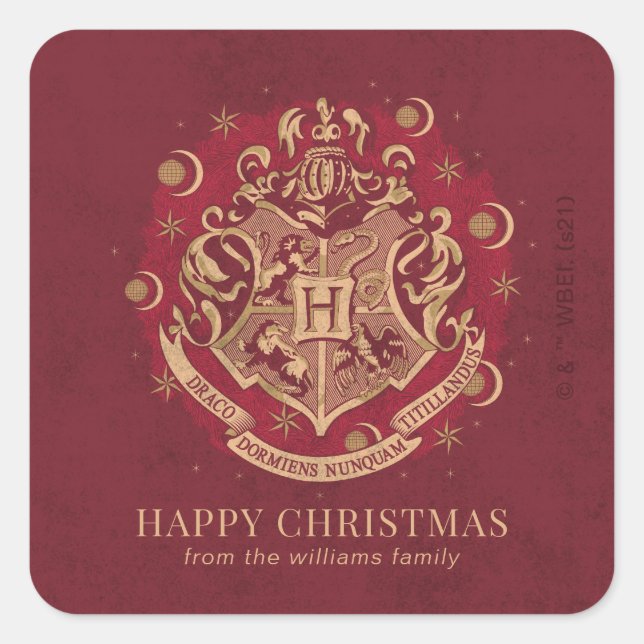 Frohe Weihnachten | HOGWARTS™ Wappen - Personalisi Quadratischer Aufkleber (Vorderseite)