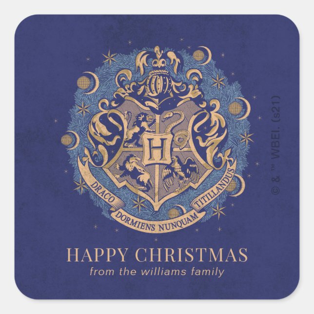 Frohe Weihnachten | HOGWARTS™ Wappen - Personalisi Quadratischer Aufkleber (Vorderseite)