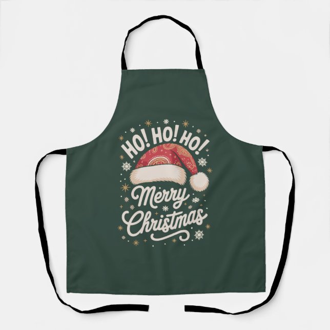 Frohe Weihnachten HoHoHo Funny Weihnachtsmannmütze Schürze (Vorderseite)