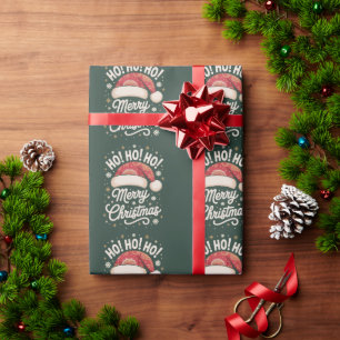 Frohe Weihnachten HoHoHo Lustiger Santa Hut Xmas Geschenkpapier