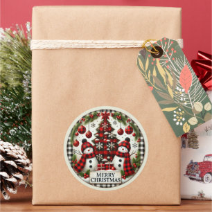 Frohe Weihnachten Holiday Plaid Runder Aufkleber