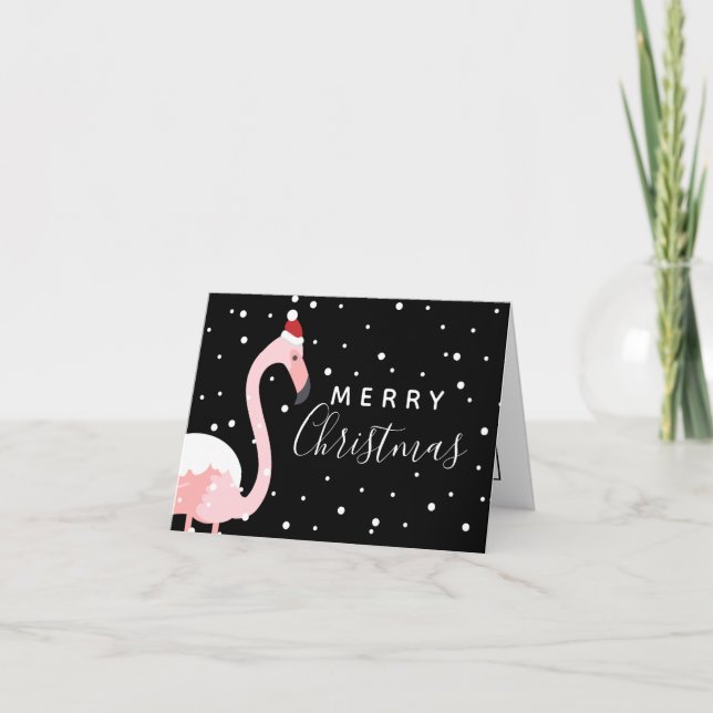Frohe Weihnachten | Holiday Tropical Flamingo Karte (Vorderseite)
