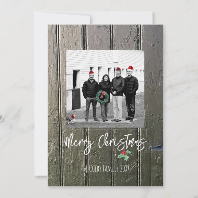 Frohe Weihnachten Holly Barn Door Familienname (Vorderseite)