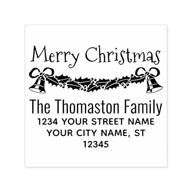 Frohe Weihnachten Holly & Bells Name Rücksendeadre Permastempel (Design)