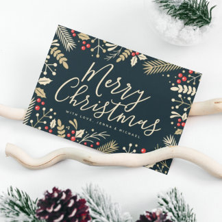 Frohe Weihnachten Holly & Berries Postkarte