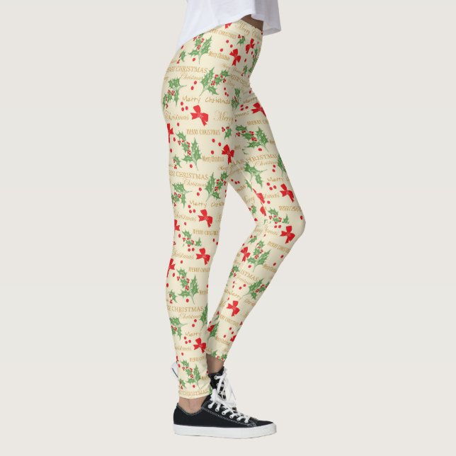 Frohe Weihnachten, Holly, Berries und Red Bows Leggings (Rechts)