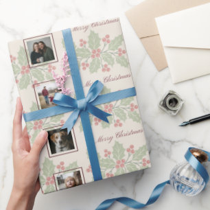 Frohe Weihnachten Holly Berry 8 Foto Collage Geschenkpapier