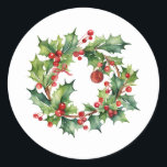 Frohe Weihnachten Holly Berry Wreath Runder Aufkleber<br><div class="desc">Frohe Weihnachtskranz</div>