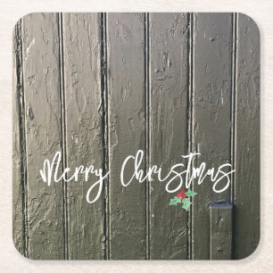 Frohe Weihnachten Holly Black Barn Door Bauernhof Rechteckiger Pappuntersetzer