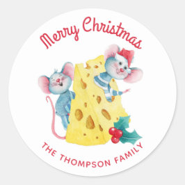 Frohe Weihnachten Holly Cheese Mäuse Personalisier Runder Aufkleber