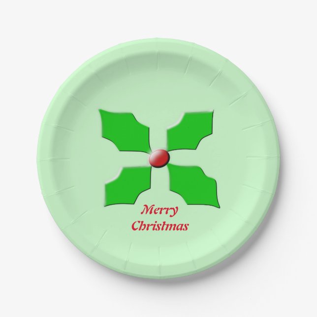 Frohe Weihnachten Holly Custom Paper Party Teller (Vorderseite)