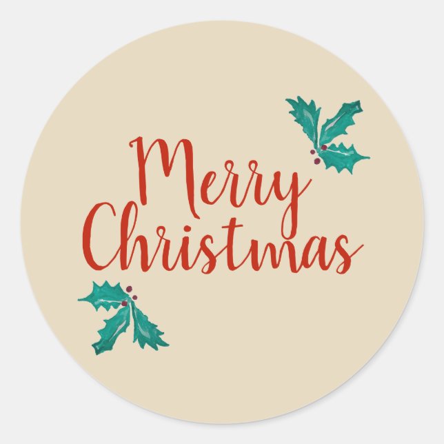 Frohe Weihnachten Holly Design Runder Aufkleber (Vorderseite)