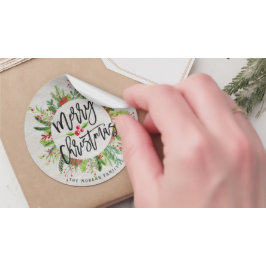 Frohe Weihnachten Holly Floral Wreath Holiday wüns Runder Aufkleber