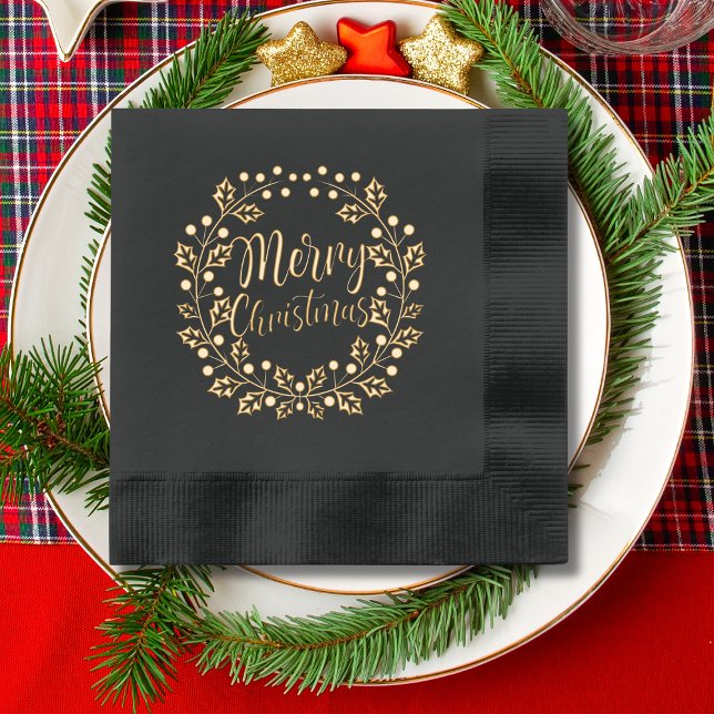 Frohe Weihnachten Holly Floral Wreath Servietten Mit Folie (Von Creator hochgeladen)