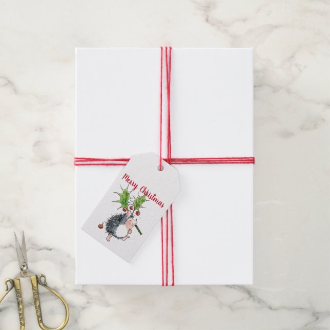 Frohe Weihnachten Holly Igel Geschenkanhänger (Mit Garn)