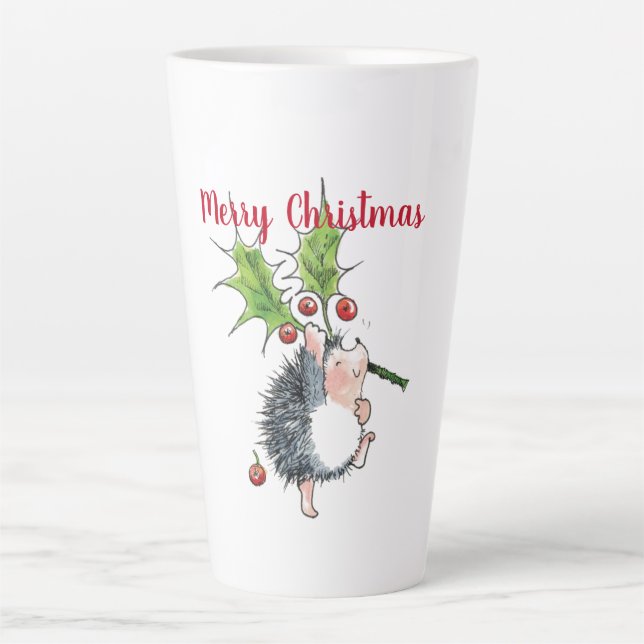 Frohe Weihnachten Holly Igel Milchtasse (Vorderseite)
