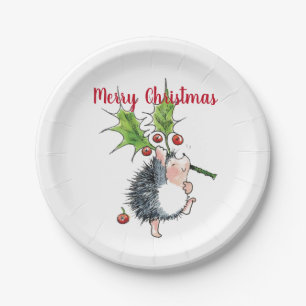 Frohe Weihnachten Holly Igel Pappteller