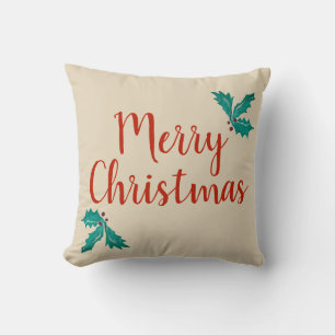 Frohe Weihnachten Holly Ivy VintageRed Beige Urlau Kissen