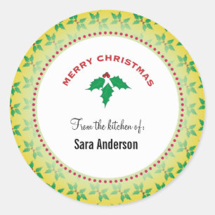Frohe Weihnachten Holly Personalisiert Goodies Runder Aufkleber