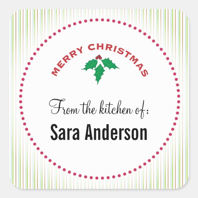 Frohe Weihnachten Holly, Personalisiertes Backen Quadratischer Aufkleber (Vorderseite)