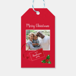 Frohe Weihnachten Holly Sprig - Custom Foto - Geschenkanhänger