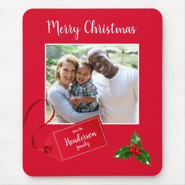 Frohe Weihnachten Holly Sprig - Custom Foto - Mousepad (Vorne)