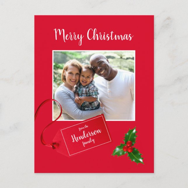 Frohe Weihnachten Holly Sprig - Custom Foto - Postkarte (Vorderseite)