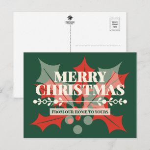 Frohe Weihnachten Holly Typografie Feiertags-Postk