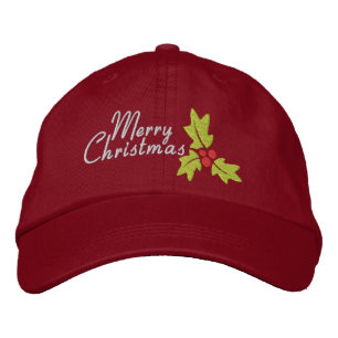 Frohe Weihnachten Holly und Berries Bestickte Kappe