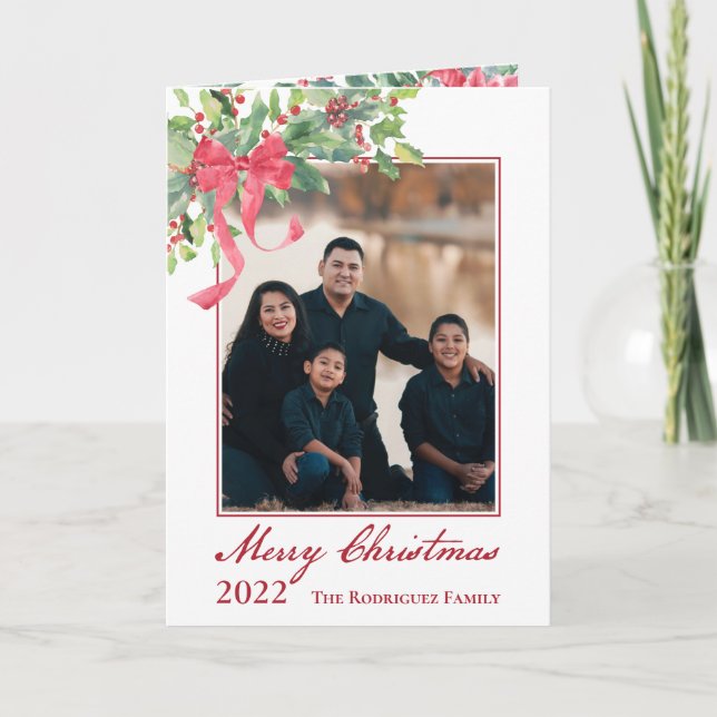 Frohe Weihnachten Holly und Berry Greenery Foto (Vorderseite)