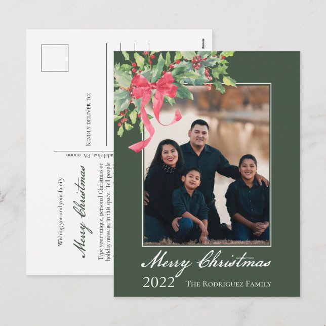 Frohe Weihnachten Holly und Berry Greenery Foto Ho (Vorne/Hinten)