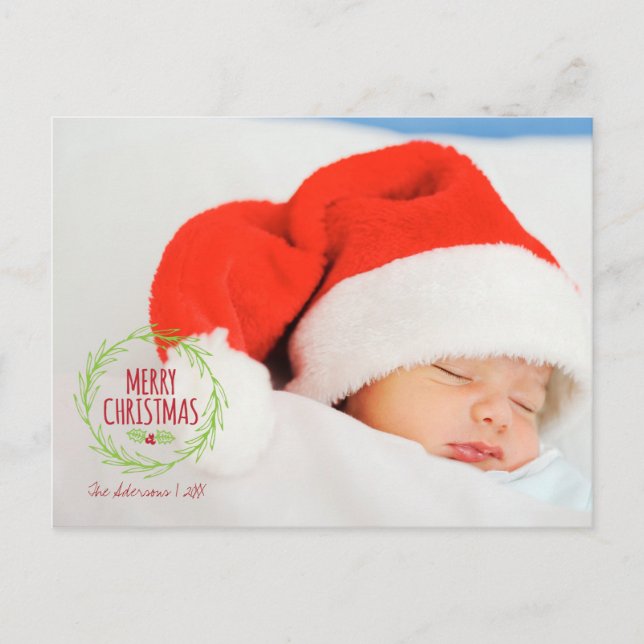 Frohe Weihnachten Holly Wreat Holiday Foto Postcar (Vorderseite)