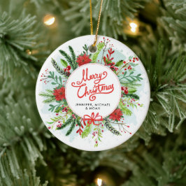 Frohe Weihnachten Holly Wreath Foto Keramik Ornament