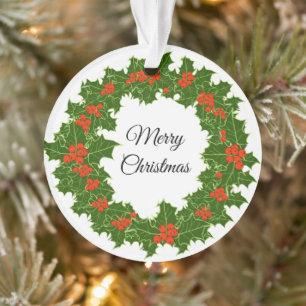 Frohe Weihnachten Holly Wreath Ornament