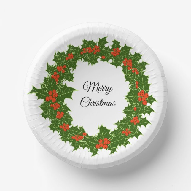 Frohe Weihnachten Holly Wreath Pappteller (Vorderseite)