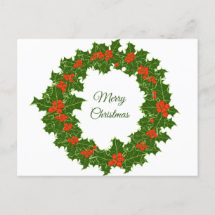 Frohe Weihnachten Holly Wreath Postkarte