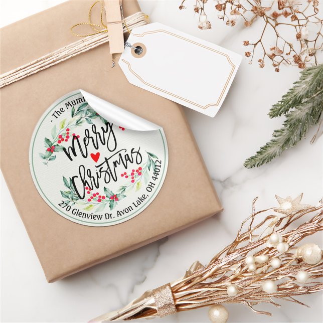 Frohe Weihnachten Holly Wreath-Rücksendeadressen-A Runder Aufkleber (Von Creator hochgeladen)