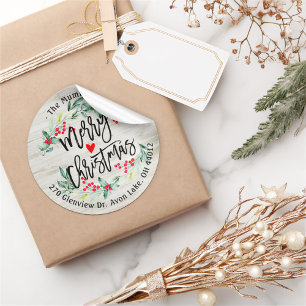 Frohe Weihnachten Holly Wreath-Rücksendeadressen-A Runder Aufkleber