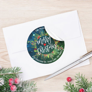 Frohe Weihnachten Holly Wreath-Rücksendeadressen-A Runder Aufkleber