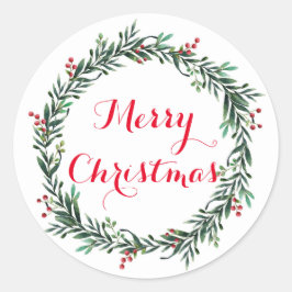 Frohe Weihnachten Holly Wreath Runder Aufkleber
