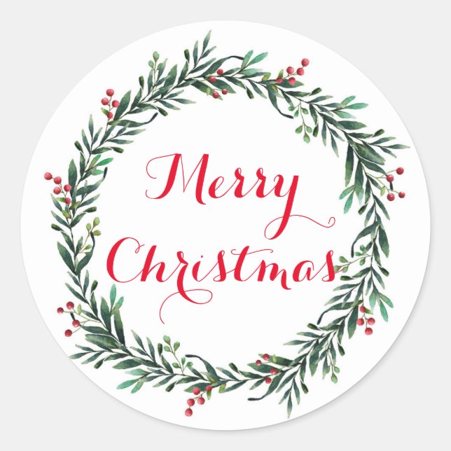 Frohe Weihnachten Holly Wreath Runder Aufkleber (Vorderseite)