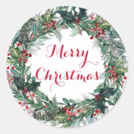 Frohe Weihnachten Holly Wreath Runder Aufkleber