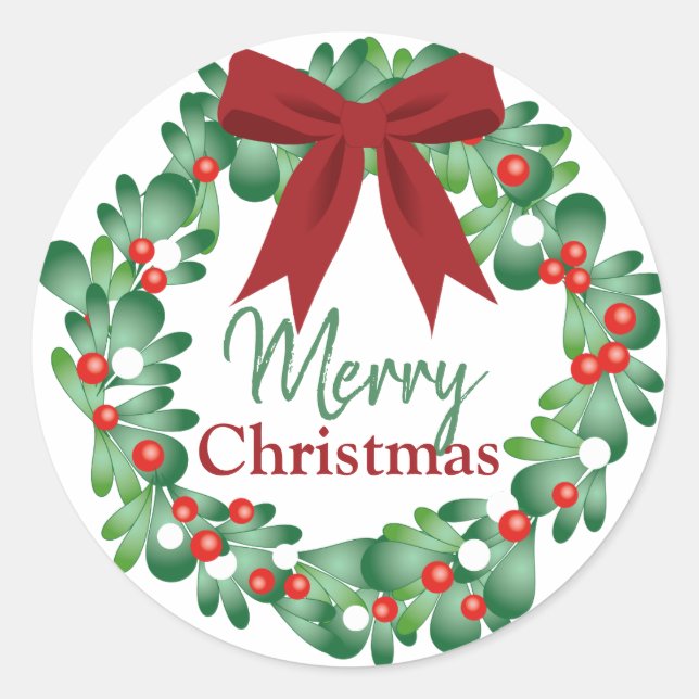 Frohe Weihnachten Holly Wreath Runder Aufkleber (Vorderseite)