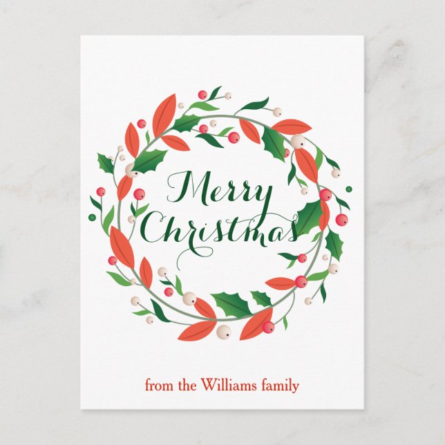 Frohe Weihnachten Holly Wreath Traditionelle Gewoh Postkarte (Vorderseite)