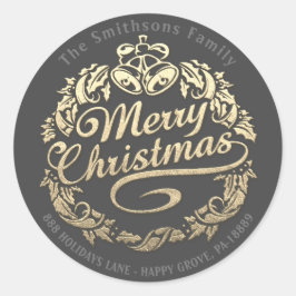 Frohe Weihnachten Holly Wreath UAWG Gold Royal Gra Runder Aufkleber