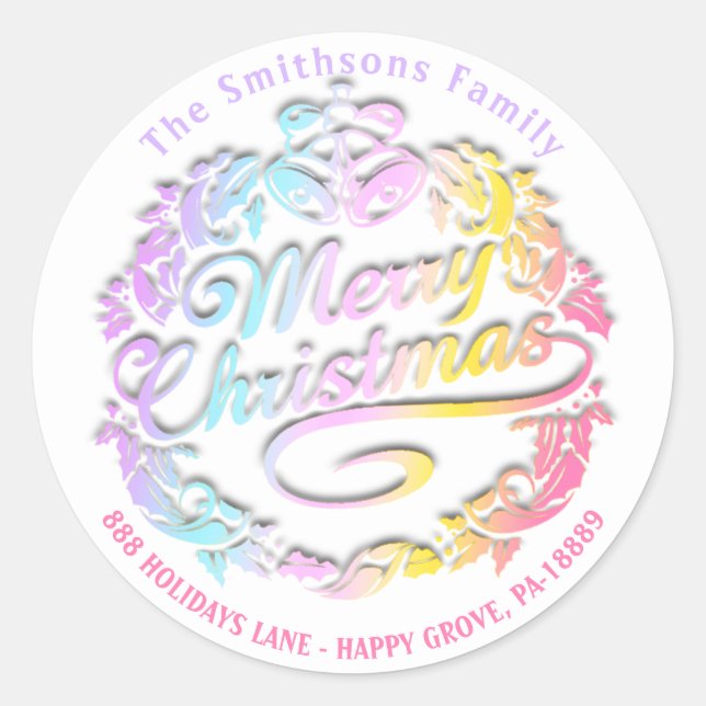 Frohe Weihnachten Holly Wreath UAWG Royal Pastels Runder Aufkleber (Vorderseite)