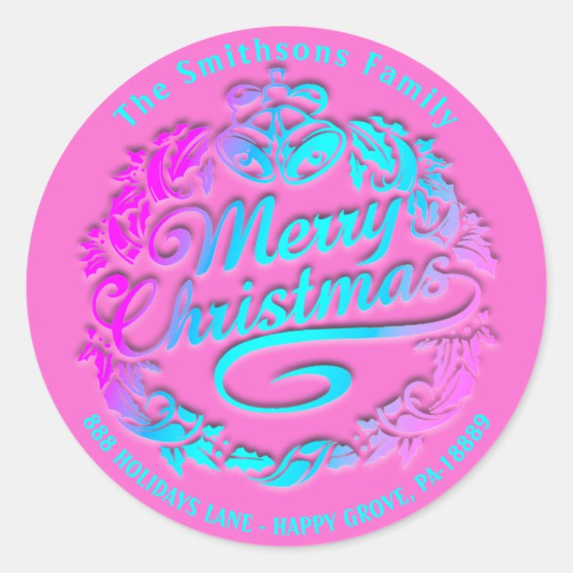 Frohe Weihnachten Holly Wreath UAWG Royal Pink Oce Runder Aufkleber (Vorderseite)