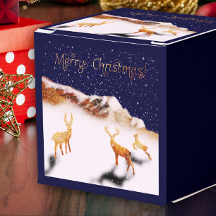 Frohe Weihnachten - Holzhirsche und Berge im Schne Geschenkschachtel