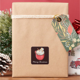Frohe Weihnachten Hot Cocoa Marshmallow Snowman Quadratischer Aufkleber