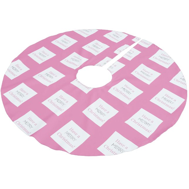 Frohe Weihnachten! | Hot Pink Typografie Polyester Weihnachtsbaumdecke (Schrägansicht)